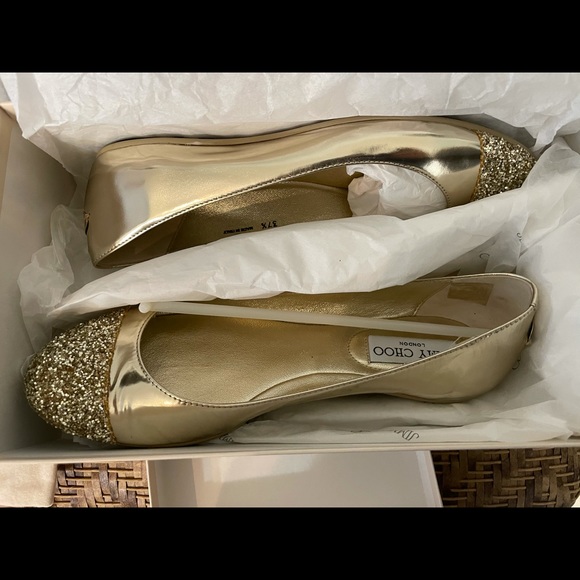 Jimmy Choo Gold glitter WHIRL flats - Picture 2 of 6